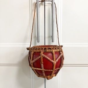 Red Coconut Shell Hanging Planter Boho Style